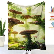 Big World of Mushrooms Blanket Soft Fuzzy Sherpa Fleece Blanket Sofa Couch Bed