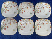Set of 6 CHAPMANS, STANDARD CHINA, Hand Painted Tulips, Art Deco Saucers c.1932
