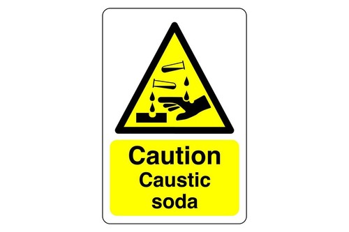 Caution caustic soda sign - caustic,