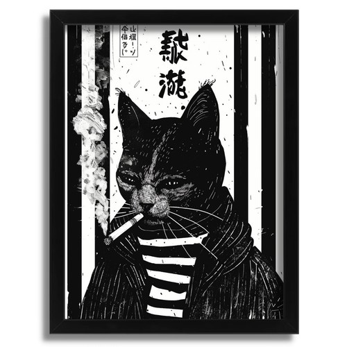 Senior smoking cat retro - cat,