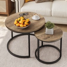 Smuxee Wooden Nesting Coffee Table with Adjustable Non-Slip Feet, 23.6" Round