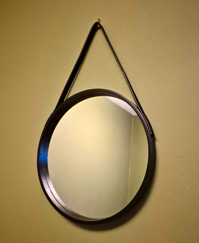 Black round wall mirror - wall, with
