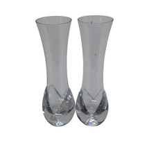 Pair of Signed Daum France Crystal Bud Vases Elegant Glass Decor 16cm(H) Used 