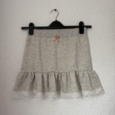 Miss Selfridge Grey Jogger Material Tiered Rara Mini Skirt Lace Trim UK 10 NEW