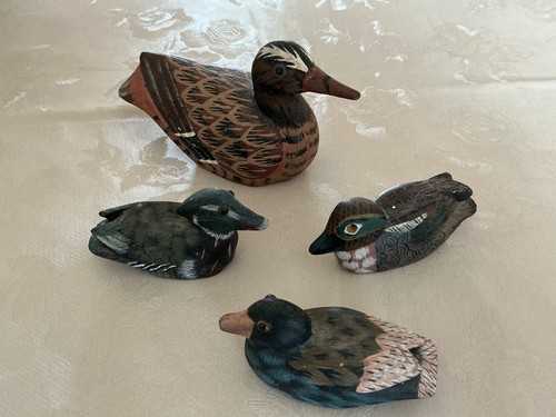Carved painted wooden ducks - carved,