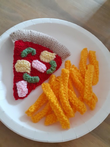 Hand knitted pizza chips - knitted, &