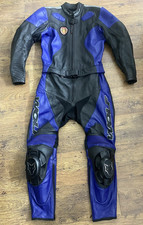 Wolf Two Piece Motorcycle Leathers Suit size 42 - Black/Blue/Grey