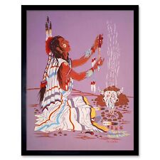 Painting Drawing Native American Indian Fire Shaman Dress 12X16 Framed Print