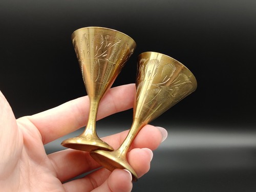 Pair miniature brass goblet - of,