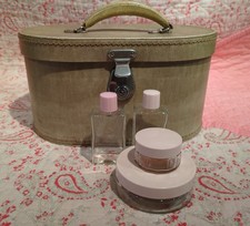 Vintage Vanity Case by Pixie with Top Handle, Mirror and Interior Glass Jars