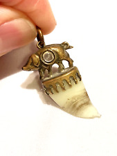 Antique Miniature Pig & Tooth Stanhope Fob Pendant ft Souvenir Colchester Images