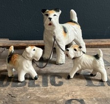 Vintage 1950s  Kitsch Fox Terrier Dog Puppies Pottery Porcelain Japan Ornaments