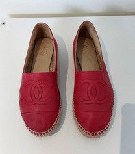 Chanel raspberry Pink Red lambskin leather cc logo espadrilles EU Size 38