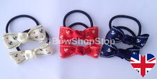 Pair of Nautical Sailor Ribbon School Hair Bow Elastic Bobbles Girl 