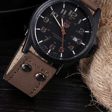 Men’s Military Leather Date Quartz Analog Army Casual Dress Wrist Watches UK
