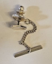 Sterling Silver Tie Tack. With Etched Design and Chain. 925.