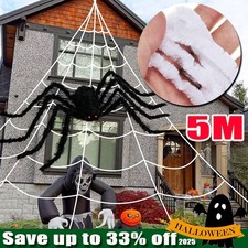 5M Large Spider Web with 2 Fake Spider for Indoor Outdoor Party Halloween Decor