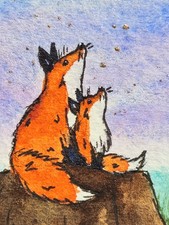 Fox Dad & Baby Watercolor