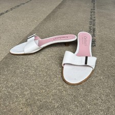 Y2K vintage genuine leather kitten wooden heel mule sandal slip on silver buckle