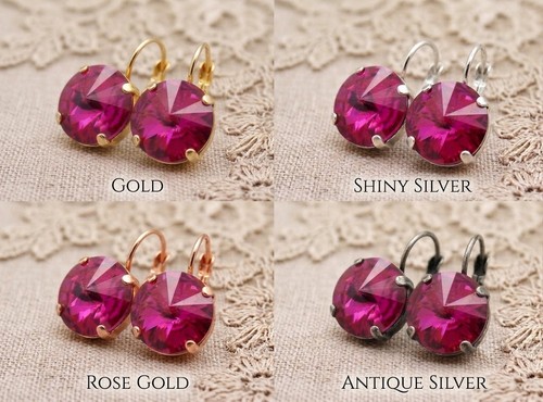 Fuchsia crystal drop earrings - crystal,