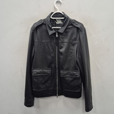 Allsaints Mack Black Leather Cafe Racer Biker Celebrity Bomber Jacket Medium #2