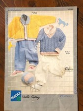 Phildar 8744 knitting pattern baby DK cable v-neck sweater & cardigan