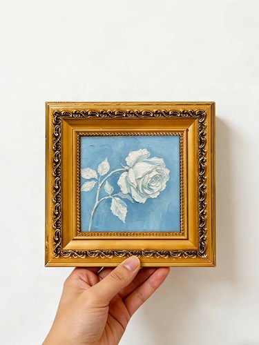 White rose blue background - white,
