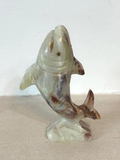 Hand Carved Green Onyx Shark Figurine 14cm Stone Sculpture