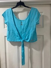 zumba blue sleeveless tie up crop lightweight cardigan top  dance Size L xl xxl