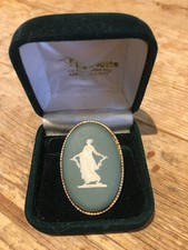 Vintage Wedgwood rare Teal Green Jasperware oval brooch - Neoclassical style