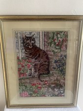 Title: Lesley Anne Ivory Embroidered Cat “Gemma” – Handcrafted & Framed, Signed