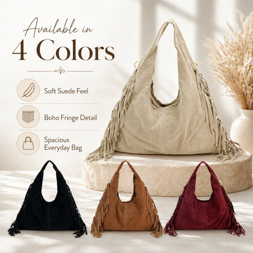 Real suede fringe grab bag - real,