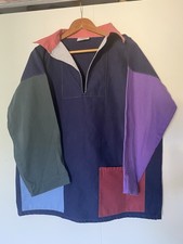 Newlyn Fisherman’s Smock Top Size Large Navy Multi Cotton Canvas Vintage Artist