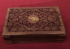 Handcarved Jewelry Storage Box Elephant (handmade wooden Indian box - 20x12cm)