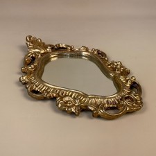 Vintage Small Gold Ornate Wall Mirror Wood Wooden Frame Antique Carved Border