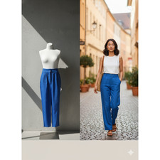 Made in Italy Linen Blend Trousers | Cobalt Blue | Size 42 UK 10 | RRP  150