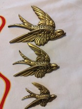 3 Vintage Brass Flying Swallow