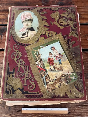 Antique scrapbook with - scrapbook,