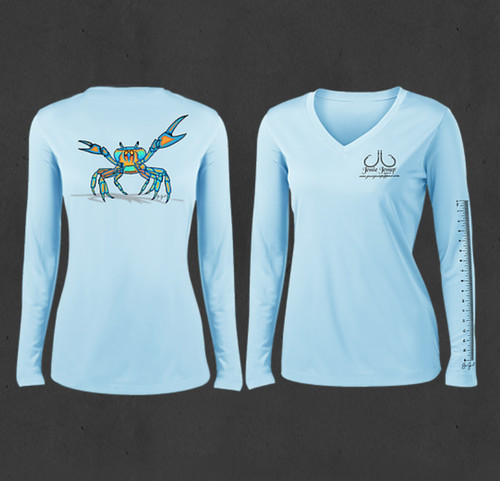 Ladies blue neck land - ladies, v-neck