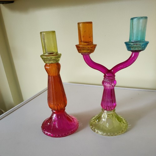Two multi coloured glass - coloured,