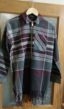 River Island Shacket Grey Check Size 6 Bust 48" Fringe Hem