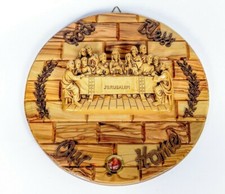 Last Supper Olive Wood Wall Plaque With Ceramic Centre piece-Frankincense Glass