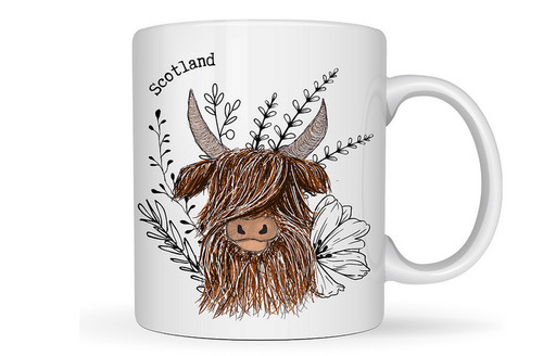 Floral scottish highland cow - floral,