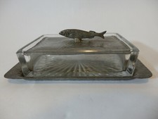 Unity Pewter Vintage Art Deco Glass Caviar Dish, With Pewter Tray / Lid #IM262