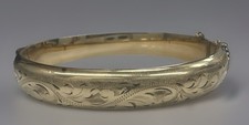 Vintage 9ct Rolled Gold Bangle 1/5th Etched Scrolling Foliate Hinged