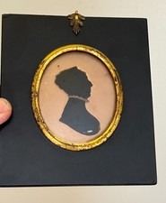 Small Antique Georgian Framed Silhouette Painting on Glass Ladies Bust.