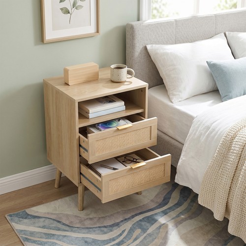 Rattan bedside table - table, bedroom