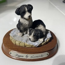 BORDER COLLIE SHEEPDOG PUPPIES VINTAGE FIGURES ORNAMENT LEONARDO ON PLINTH 14cm 