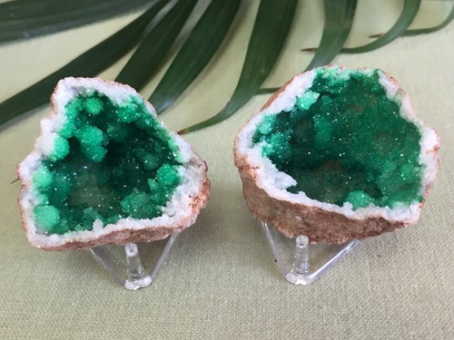 Green geode pair - geode, crystal