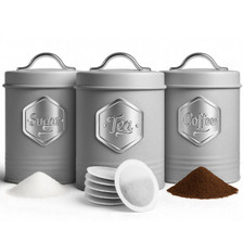 HEFTMAN Kitchen Canisters Storage Containers Tea Coffee Sugar Set of 3 Grey